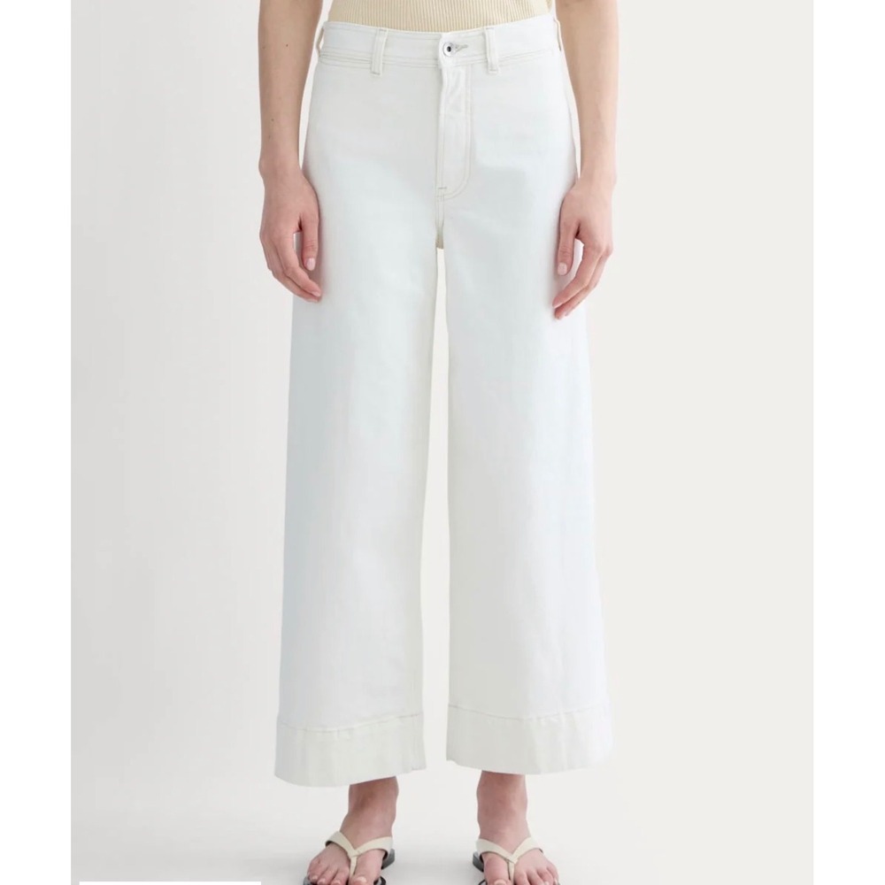 Everlane Wide Leg Crop Pant Ecru White Organic Cotton High Rise Denim 28R